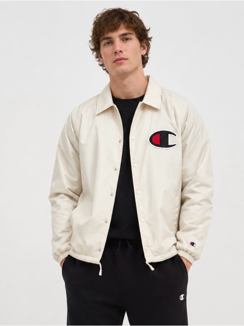 Champion Men’s Sherpa Lined Coaches Jacket Cream Big C Logo 2XL